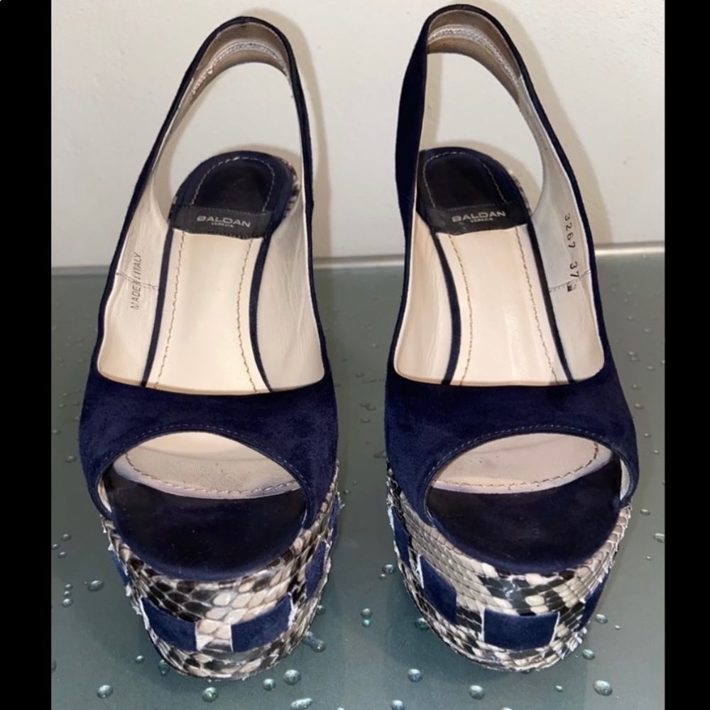 Baldan Blue Suede & Snakeskin Wedges Size 37